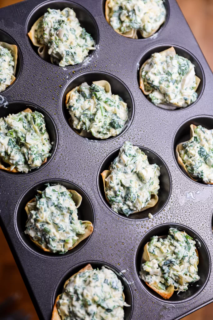 Spinach-Artichoke-Salmon Dip Wonton Cups Chef Pre