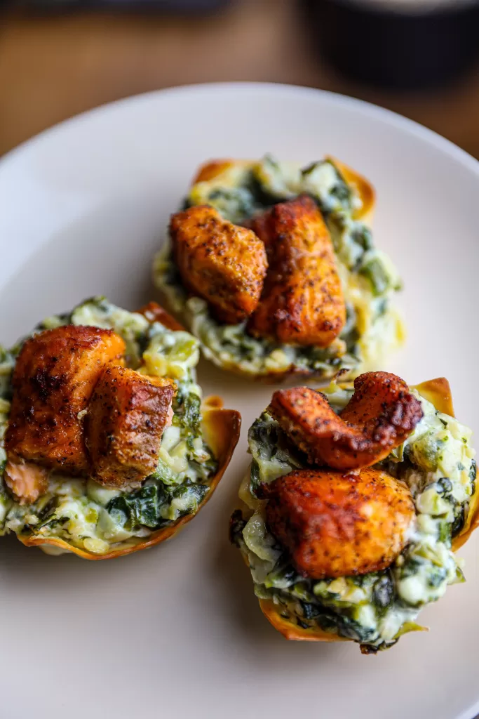 Spinach-Artichoke-Salmon Dip Wonton Cups Chef Pre